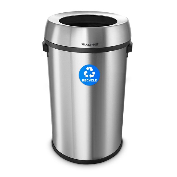 Alpine Industries Trash Can, Stainless Steel Brushed, Stainless Steel/Plastic ALP470-65L-R